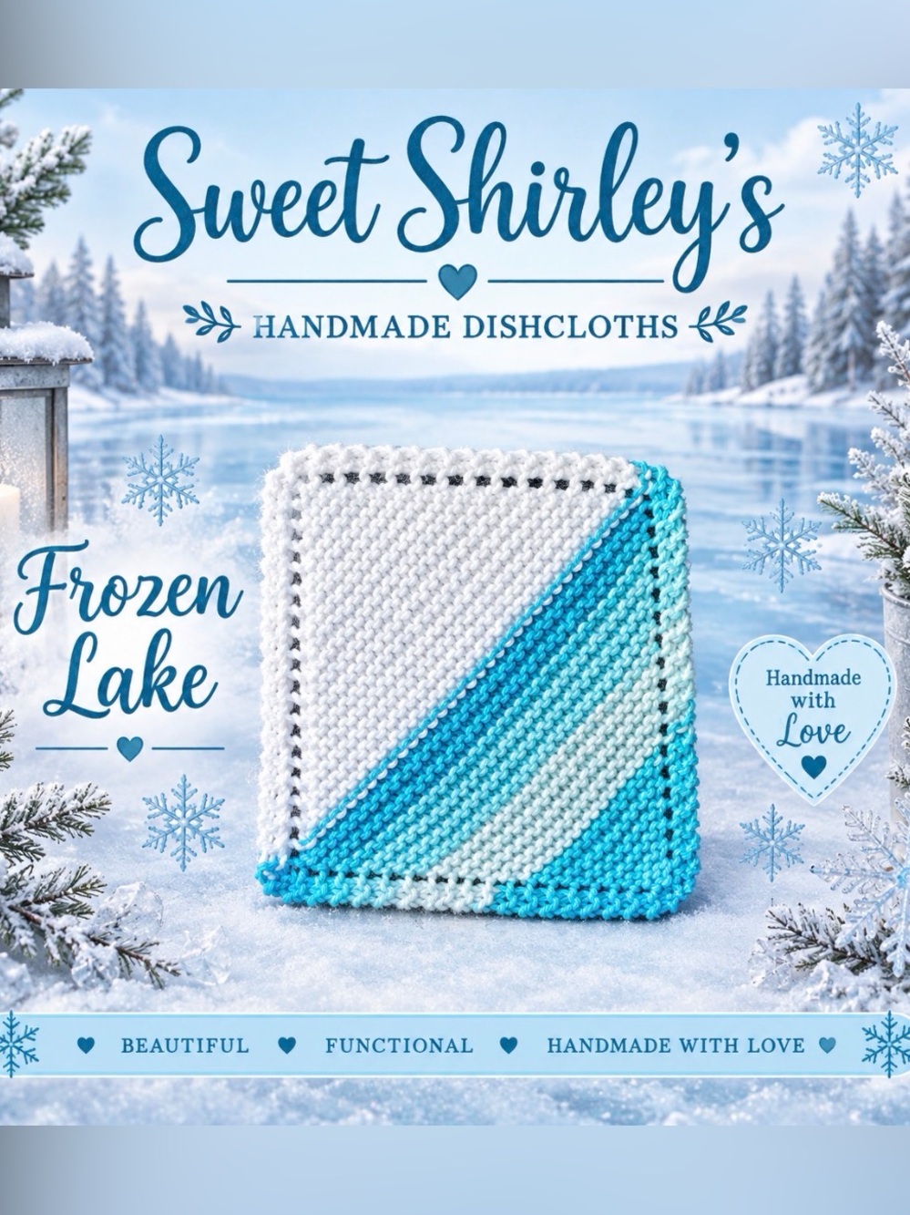 Sweet Shirley’s Frozen Lake Bundle of 3 Handmade Dishcloth
